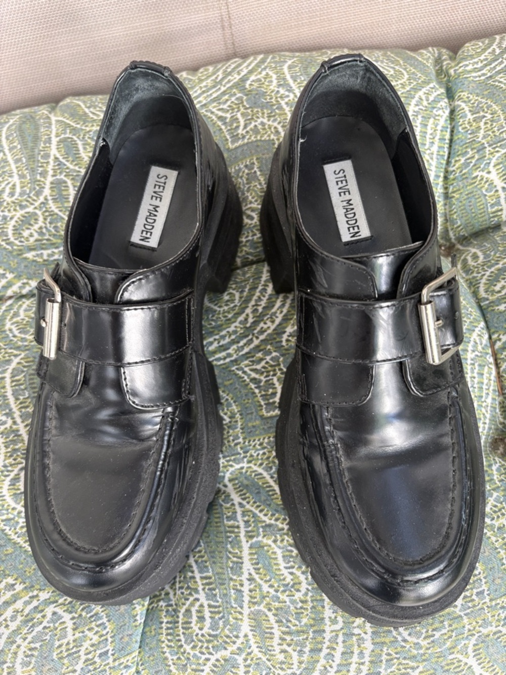 Steve Madden Black Leather Monk Strap Loafers